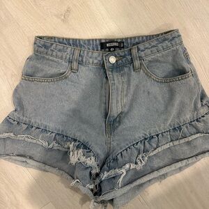 Missguided Light Blue Frayed Hem Jean Shorts